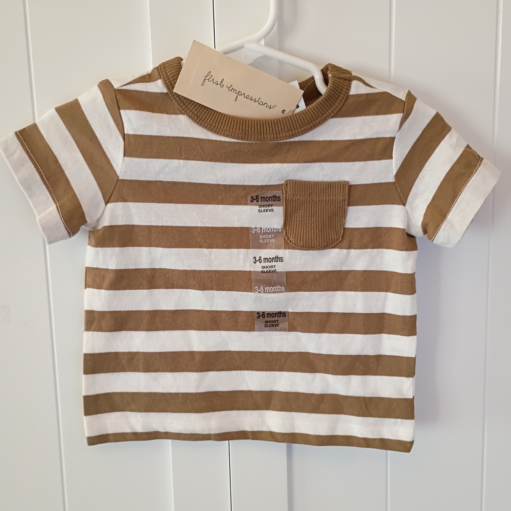 First Impressions White & Brown Striped Short Sleeve Tee